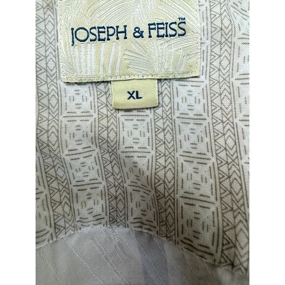 100% Silk Joseph & Feiss Hawaiian Shirt Palm Trees Cream Color - Size XL - Picture 6 of 8